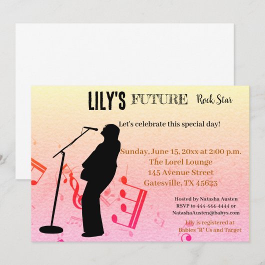 Invitation Baby shower Future Rock Star (Devant / Derrière)