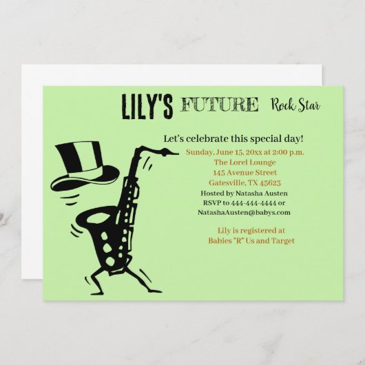 Invitation Baby shower Future Rock Star (Devant / Derrière)