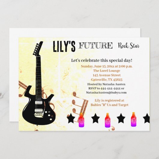 Invitation Baby shower Future Rock Star (Devant / Derrière)
