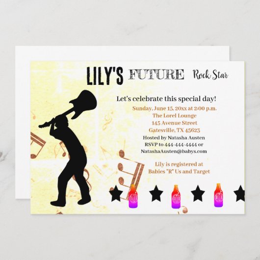 Invitation Baby shower Future Rock Star (Devant / Derrière)