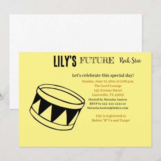Invitation Baby shower Future Rock Star (Devant / Derrière)