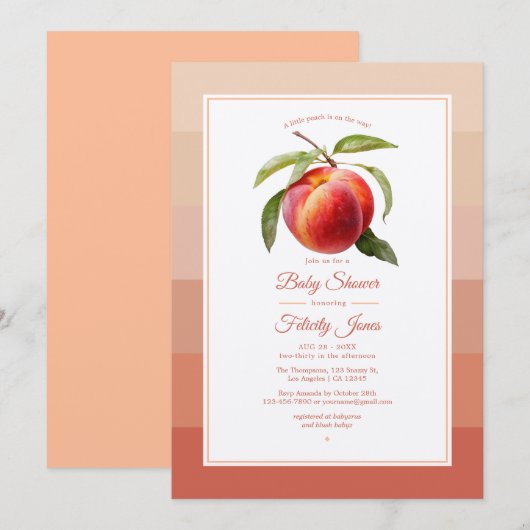 Invitation Baby-Shower Fuzz pêche (Devant / Derrière)