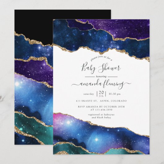 Invitation Baby Shower Galaxie Agate (Devant / Derrière)