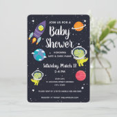 Invitation Baby shower Galaxie Dinosaure Espace (Debout devant)