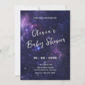 Invitation Baby shower galaxie spatiale violette (Devant)