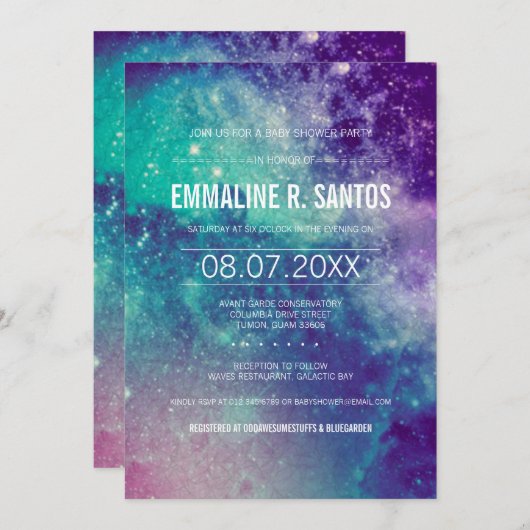 Invitation Baby shower Galaxy (Devant / Derrière)