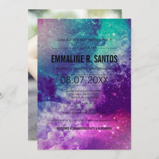 Invitation Baby shower Galaxy (Devant / Derrière)