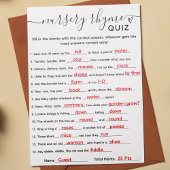 Invitation Baby shower Game Nursery Rhyme Quiz Card
