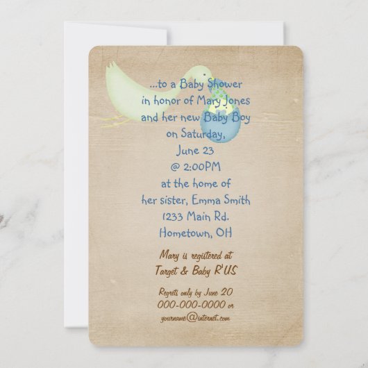 Invitation Baby shower garçon (Dos)