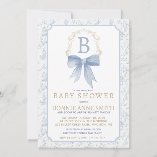 Invitation Baby shower garçon (Devant)