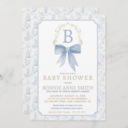 Invitation Baby shower garçon (Devant / Derrière)