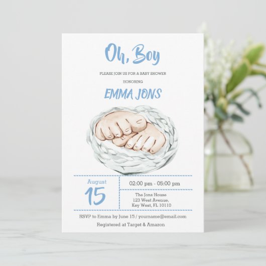 Invitation Baby shower garçon (Debout devant)