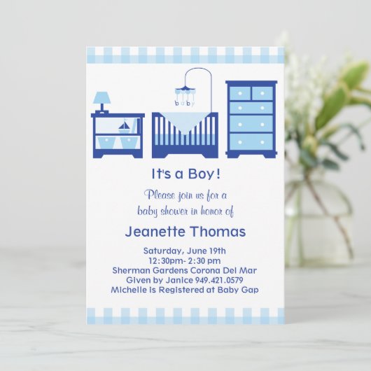 Invitation Baby shower garçon (Debout devant)