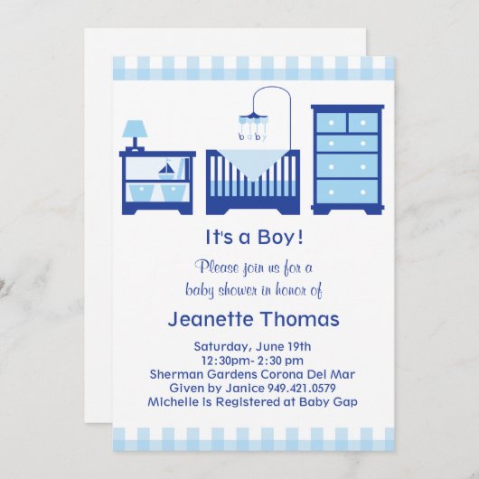 Invitation Baby shower garçon (Devant / Derrière)