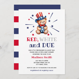 Invitation Baby shower Garçon 4 juillet Ours Rouge Blanc Et D