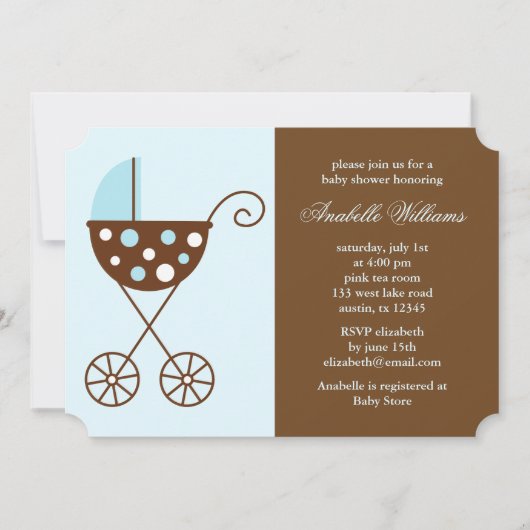 Invitation Baby shower Garçon à poussette bleue (Devant)