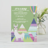Invitation Baby shower Garçon Alpaca vert (Debout devant)