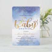 Invitation Baby shower Garçon Aquarelle Bleu Et Or (Debout devant)