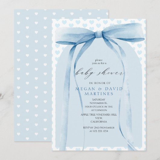 Invitation Baby Shower Garçon Arc Bleu (Devant / Derrière)