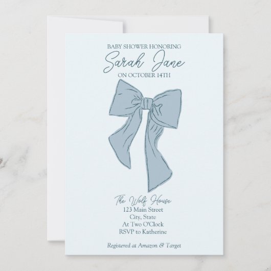 Invitation Baby shower garçon avec arc (Devant)