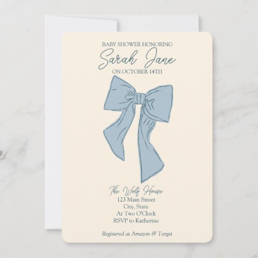 Invitation Baby shower garçon avec arc (Devant)