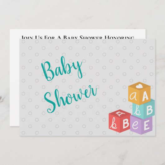 Invitation Baby shower garçon avec blocs ABC (Devant / Derrière)