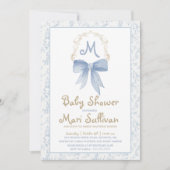 Invitation Baby shower garçon avec Damask bleu (Devant)