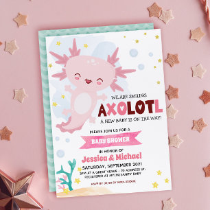 Invitation Baby shower garçon Axolotl rose