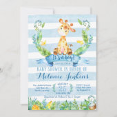 Invitation Baby shower garçon, Baby shower girafe (Devant)