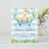 Invitation Baby shower garçon, Baby shower girafe (Debout devant)