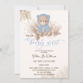Invitation Baby shower Garçon Bear Blue Boho Pampas (Devant)