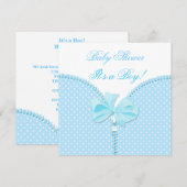 Invitation Baby Shower Garçon Bébé Bleu Blanc Points (Devant / Derrière)