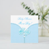Invitation Baby Shower Garçon Bébé Bleu Blanc Points (Debout devant)