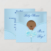 Invitation Baby Shower Garçon Bébé Bleu Blanc Points (Devant / Derrière)
