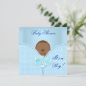 Invitation Baby Shower Garçon Bébé Bleu Blanc Points (Debout devant)