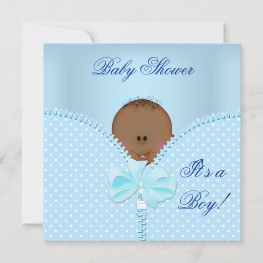 Invitation Baby Shower Garçon Bébé Bleu Blanc Points (Devant)