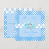Invitation Baby Shower Garçon Bébé Bleu Blanc Points à Carrea (Devant / Derrière)