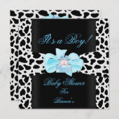 Invitation Baby shower Garçon Bébé Bleu Noir Blanc Vache Impr (Devant / Derrière)
