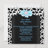 Invitation Baby shower Garçon Bébé Bleu Noir Blanc Vache Impr (Dos)