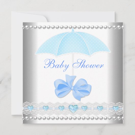 Invitation Baby shower Garçon bébé bleu parapluie (Devant)