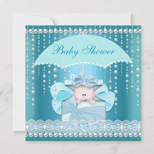 Invitation Baby shower Garçon bébé bleu Pearl Parapluie (Devant)