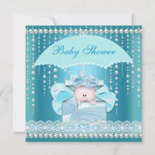 Invitation Baby shower Garçon bébé bleu Pearl Parapluie