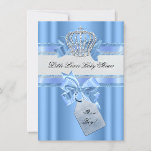 Invitation Baby shower Garçon Bébé Bleu Petit Prince Couronne