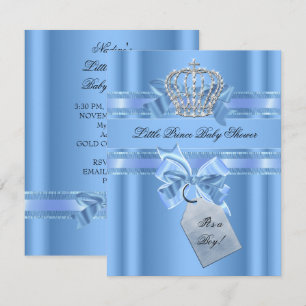 Invitation Baby Shower Garçon Bébé Bleu Petit Prince Couronne