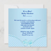 Invitation Baby shower Garçon Bébé Bleu Pois blancs (Dos)