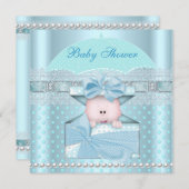 Invitation Baby shower Garçon Bébé Bleu Turquoise Parapluie S (Devant / Derrière)