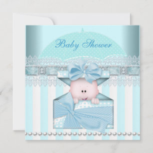 Invitation Baby Shower Garçon Bébé Bleu Turquoise Rayure Para