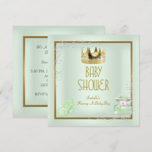 Invitation Baby Shower Garçon Bébé Couronne Prince Menthe