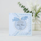 Invitation Baby shower Garçon Blanc Bleu Prince Couronne (Debout devant)