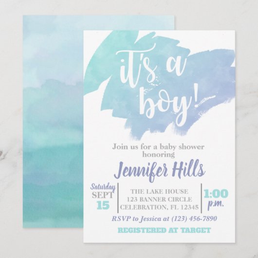 Invitation Baby shower garçon bleu (Devant / Derrière)